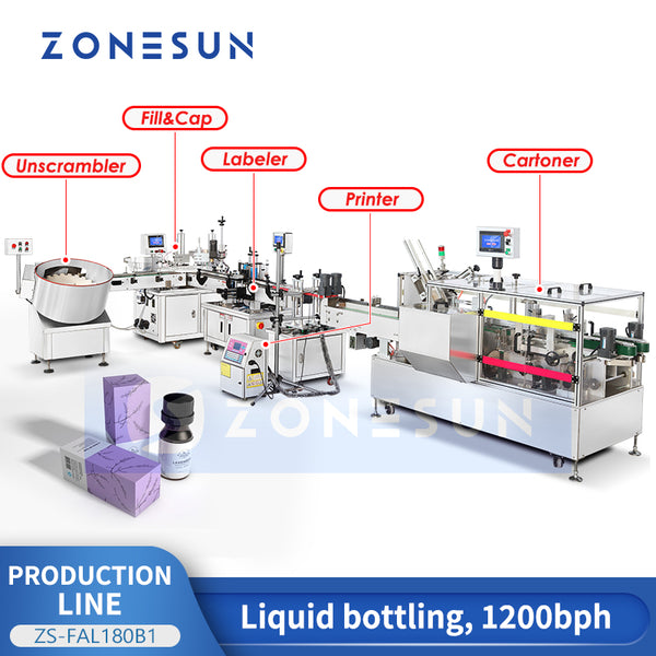 ZONESUN ZS-FAL180B1 Automatic Liquid Filling Capping Labeling Carton Packaging Production Line