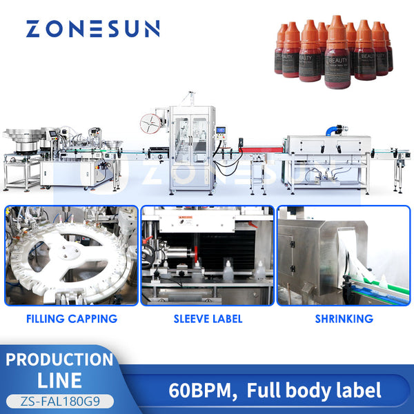 ZONESUN ZS-FAL180G9 Automatic Irregular Bottle Cam System Eye Drop Filling Capping Labeling Production Line For Biological Extract Liquid