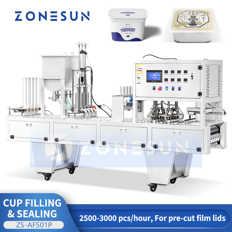 ZONESUN ZS-AFS01P Automatic 4-Head Cup Filling and Sealing Machine for Yogurt Pudding Jelly Sauce and Liquid Food Packaging