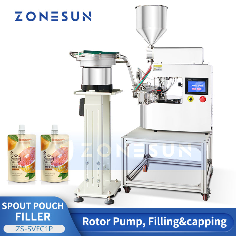 ZONESUN ZS-SVFC1P Desktop Spout Pouch Sauce Filling Capping Machine | Rotor Pump Monoblock