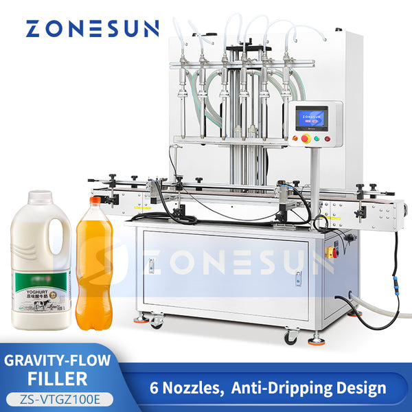 ZONESUN ZS-VTGZ100E Automatic Gravity Liquid Filling Machine 6/10 Head Diving Nozzles 50-5000ml for Water Juice Beverage Chemical Daily Chemical