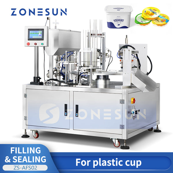ZONESUN Cup Piston Pump Liquid Filling Sealing Machine Filler Sealer