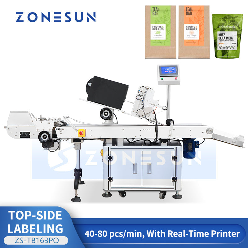 Top side labeling machine