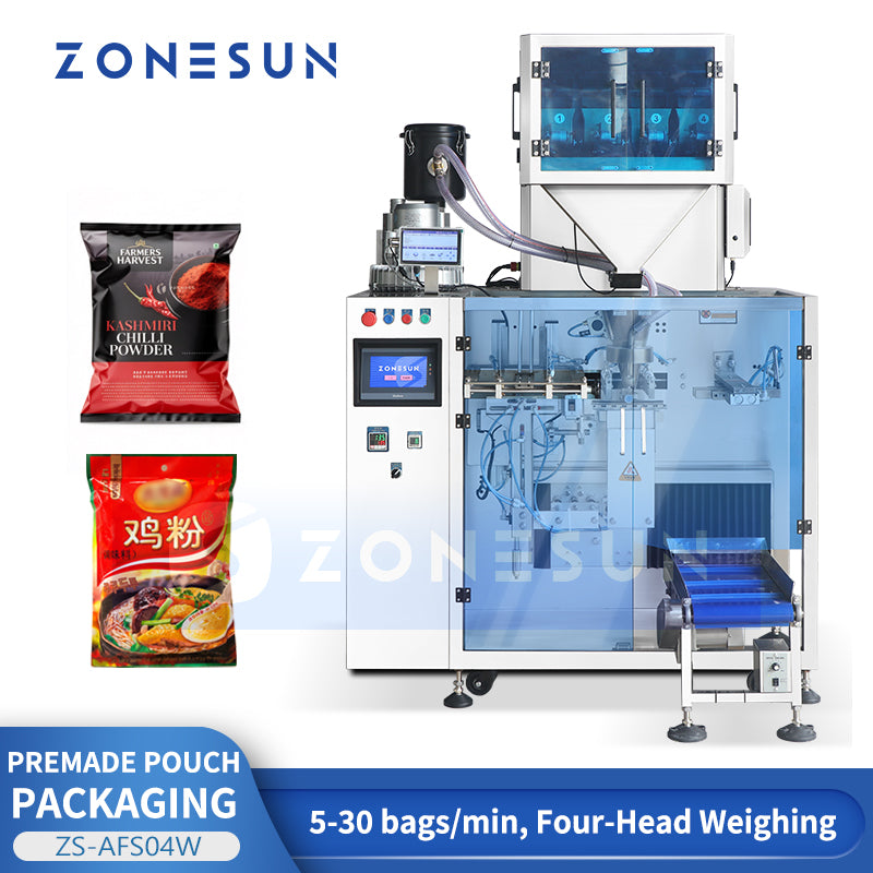 ZONESUN AFS04W 4-Head Linear Weigher Premade Pouch Packaging Machine