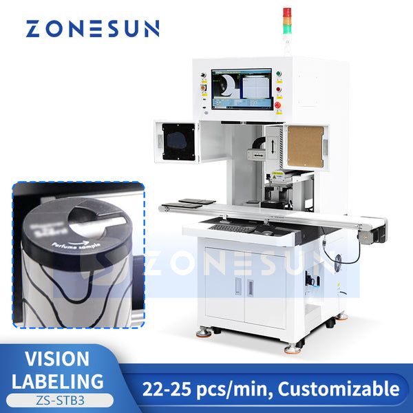 ZONESUN ZS-STB3 Automatic CCD Vision-Guided Cap Labeling Machine for Perfume Bottles