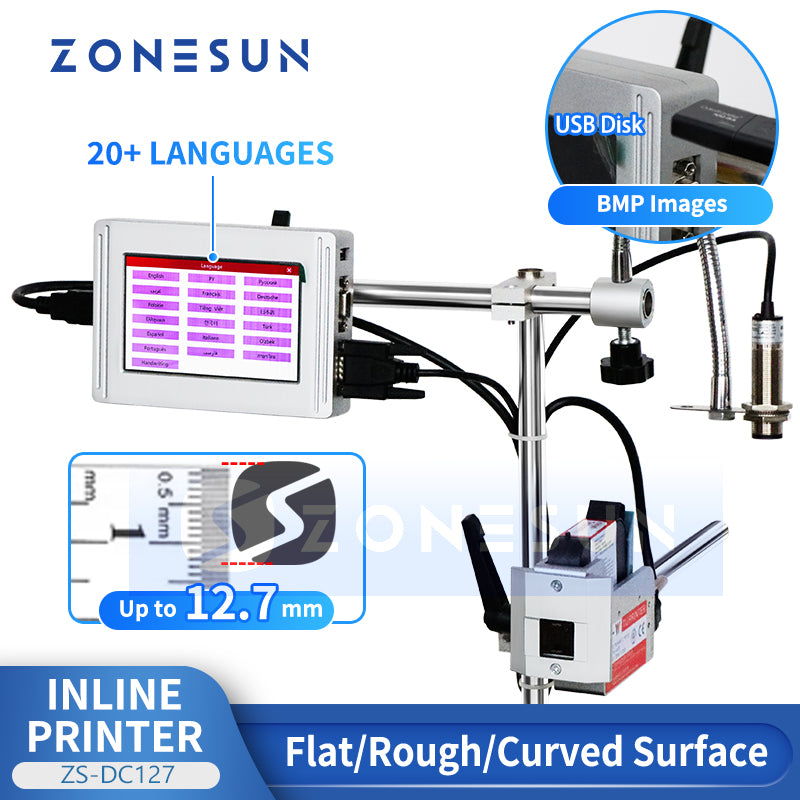 ZONESUN ZS-DC127 Inline Inkjet Printer for Date Coding & BMP File Prin