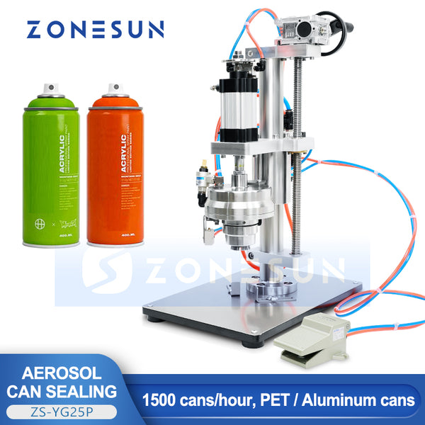 ZONESUN ZS-YG25P Pneumatic Aerosol Can Crimping Machine Luminum Spray Can Sealer