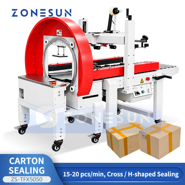 ZONESUN ZS-TFX5050 Automatic Carton Tape Sealing and 360° Orbital Wrapping Machine