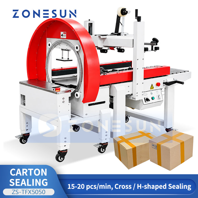 ZONESUN ZS-TFX5050 Automatic Carton Tape Sealing and 360° Orbital Wrapping Machine