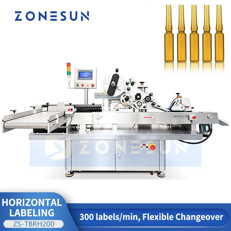ZONESUN ZS-TBRH200 Automatic Horizontal Labeling Machine for Ampoules Vials and Small Bottles