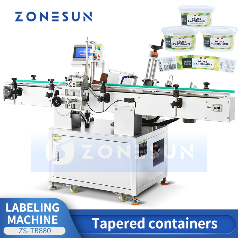 Label Machine Tappered Labels ZONESUN ZS-TB880 Automatic Tapered Bottle Labeling Machine