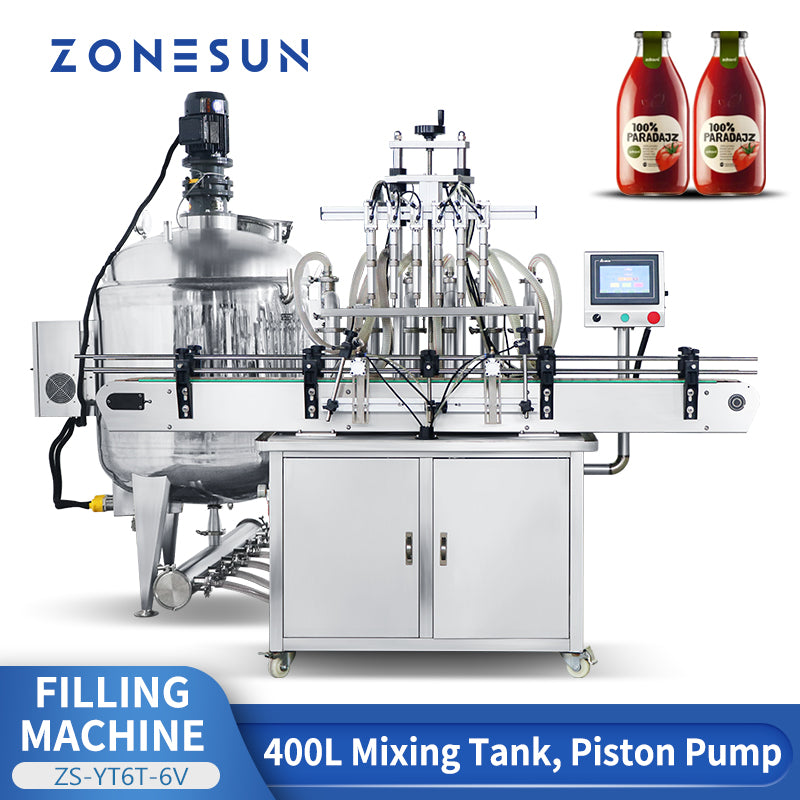 ZONESUN ZS-YT6T-6V Liquid Filling Machine with 400L Mixing Heating Tank