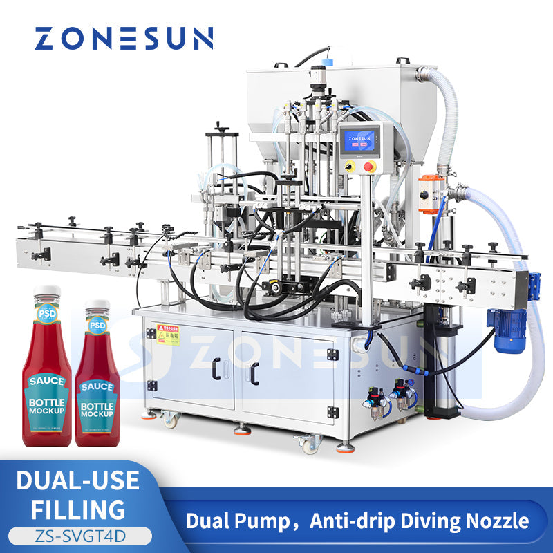 ZONESUN ZS-SVGT4D Dual-System Servo Filling Machine for Liquids & Paste Creams Shampoos Peristaltic Piston Pump Filler