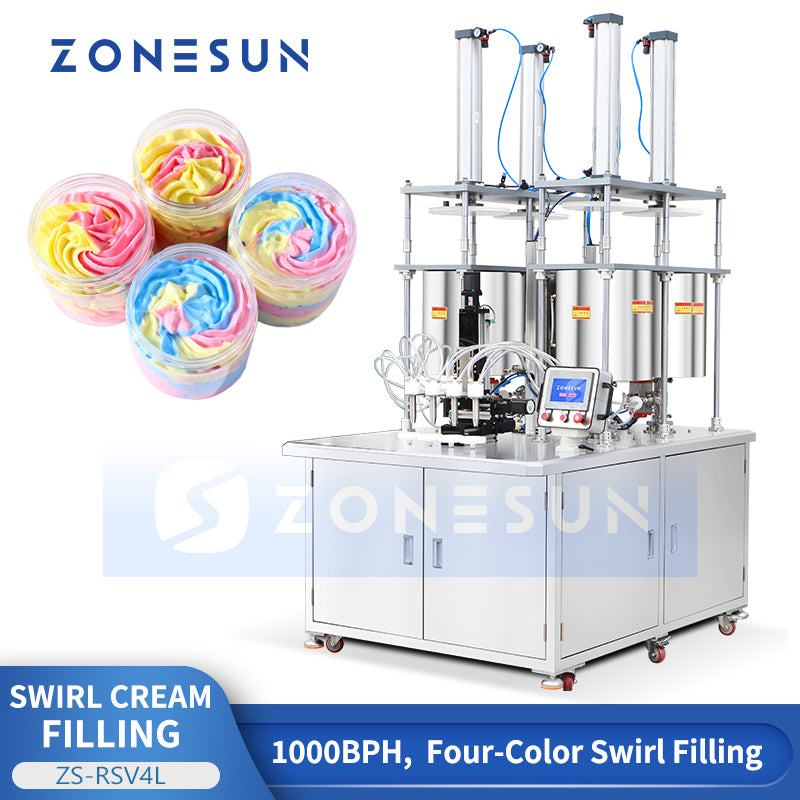 ZONESUN ZS-RSV4L Semi-Automatic Multi-color Swirl Cream Filling Machine
