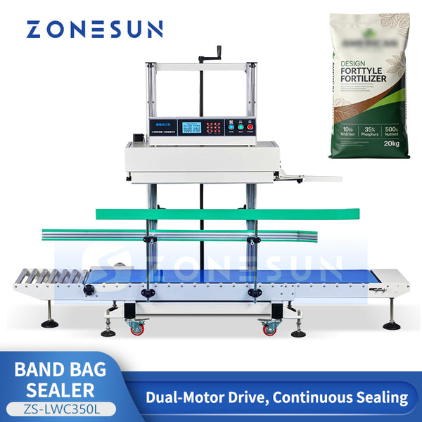 ZONESUN ZS-LWC350L Dual-Motor Vertical Continuous Band Sealer for Large and Heavy Bags