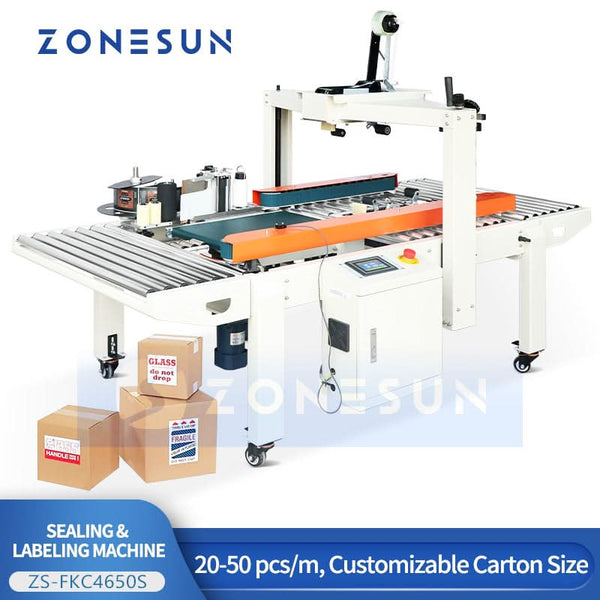 ZONESUN ZS-FKC4650S Automatic Carton Sealing and Side Labeling Machine for End-of-Line Packaging
