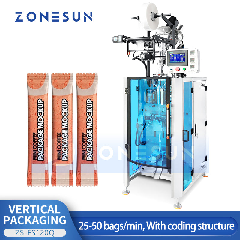 ZONESUN ZS-FS120Q Vertical Powder Packing Machine | Automatic Sachet Auger Filler and Sealer 30-40BPH