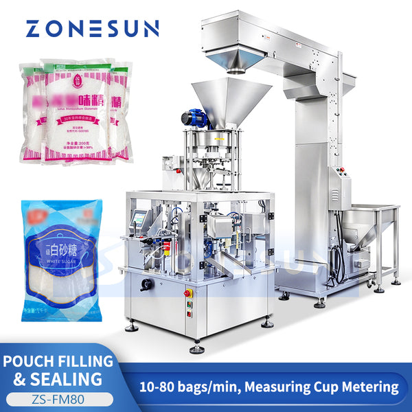 ZONESUN ZS-FM80 6 Station Premade Pouch Packaging Machine Measuring Filling Sealing Equipment
