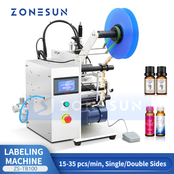 ZONESUN ZS-TB100 Máquina etiquetadora semiautomática de doble cara para botellas redondas 
