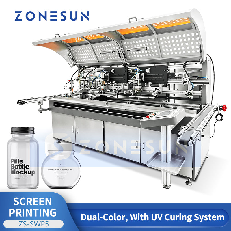 ZONESUN ZS-SWP5 Automatic Dual-Color Screen Bottle Printer With UV Curing System