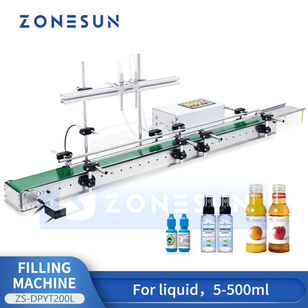 ZONESUN ZS-DPYT200L 2-Head Liquid Filling Machine with Long Conveyor