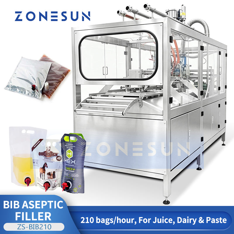 ZONESUN ZS-BIB210 Automatic Aseptic Bag-in-Box Filling Machine for Juice Dairy Sauce and Liquid Food Products 2-25L BIB Bags