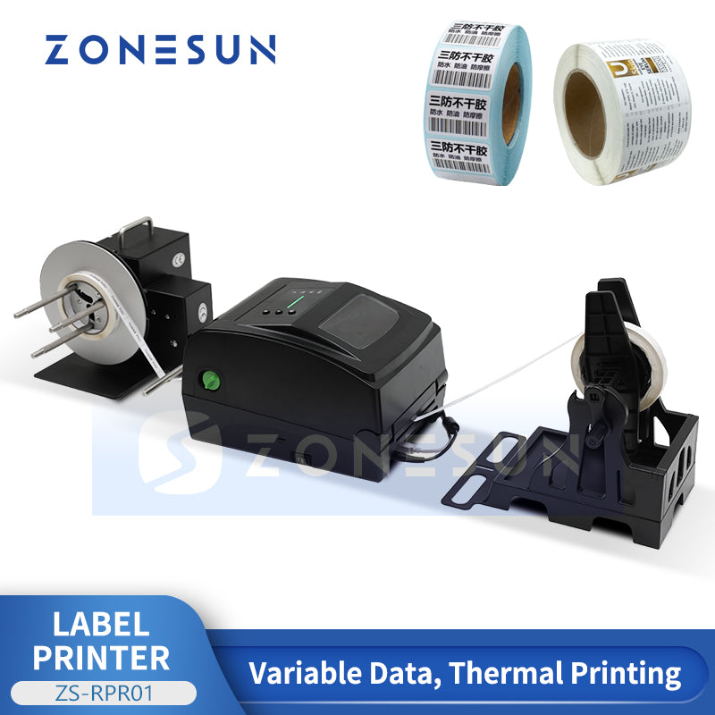 ZONESUN ZS-RPR01 Thermal Transfer Barcode Label Printer with Automatic Rewinder for Roll Labels
