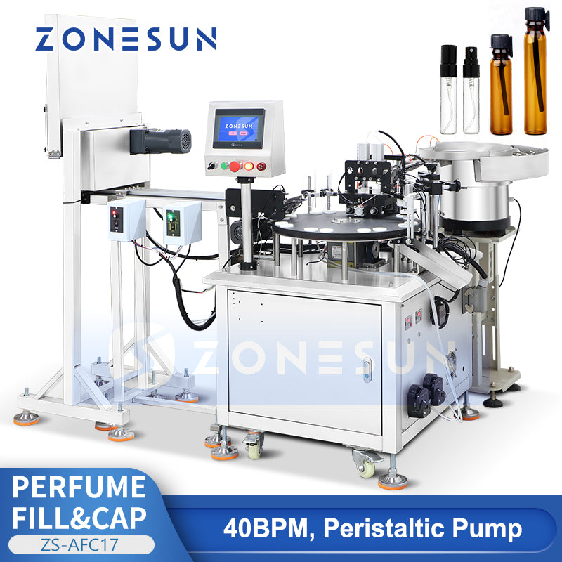 ZONESUN ZS-AFC17 Automatic Perfume Filling and Capping Monobloc Machine with Dual Peristaltic Pumps for EDT EDP Vial Packaging