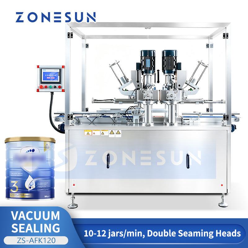 ZONESUN ZS-AFK120 Automatic Double-Head Vacuum Can Seamer with Lid Feeding System