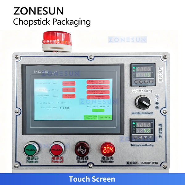 ZONESUN ZS-KZ60 Automatic Chopstick Packaging Machine with Printing & IR Drying, High Speed Paper Sleeve Packing Machine for Disposable Chopsticks