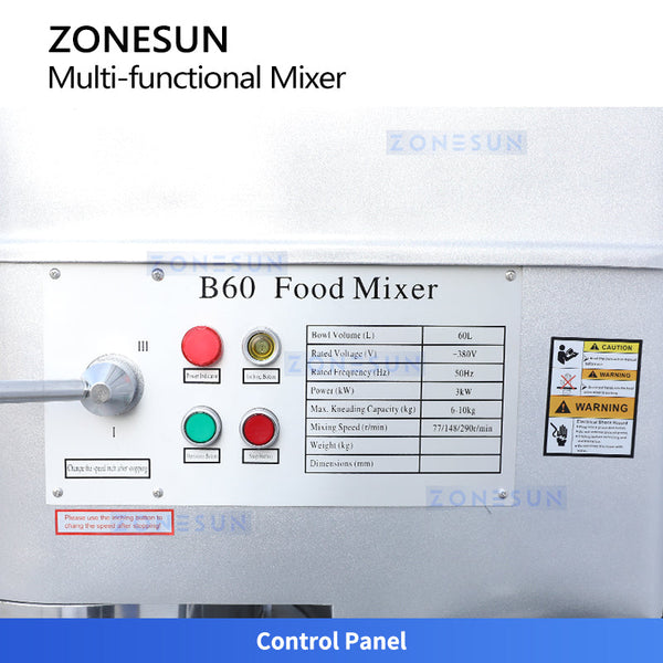 ZONESUN ZS-BM60 Food Mixer Dough Kneading & Whipping Stand Food Mixer for Bakery