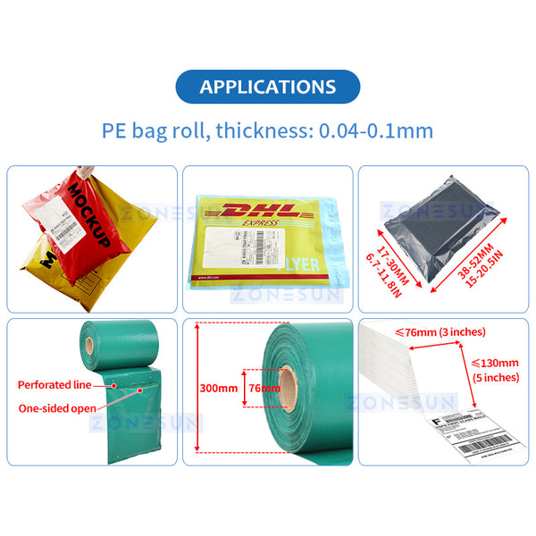 ZONESUN ZS-TB103 Automatic Courier Bag Labeling Sealing Machine