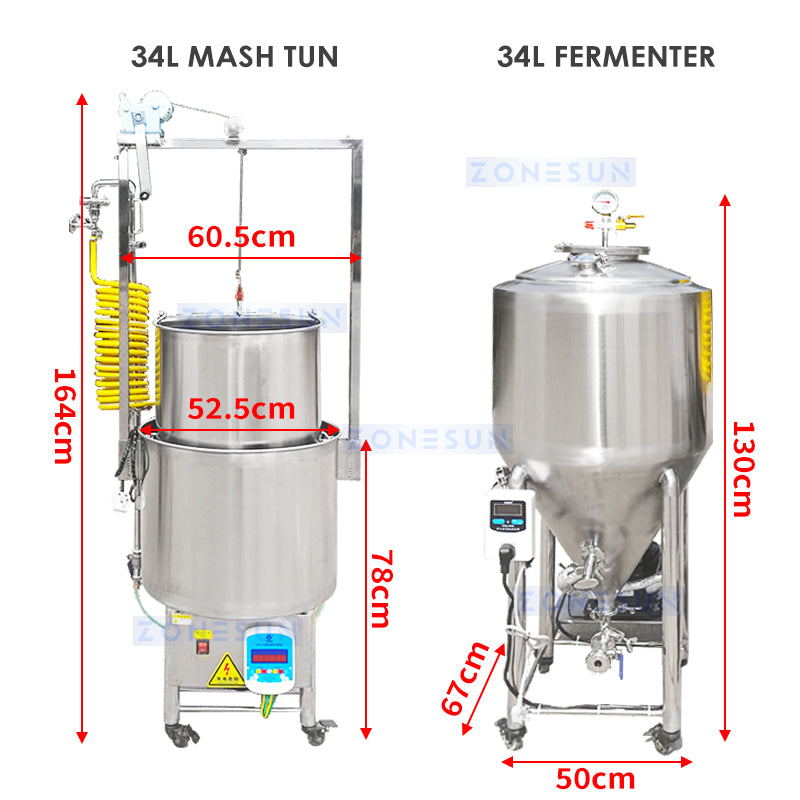 ZONESUN ZS-MF2 Mash Tun and Fermenter Set for Beer Brewing