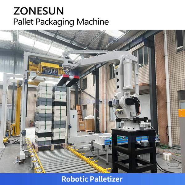 ZONESUN ZS-PWM2 Fully Automatic Robotic Palletizing & Wrapping System End-of-line Packaging Solution