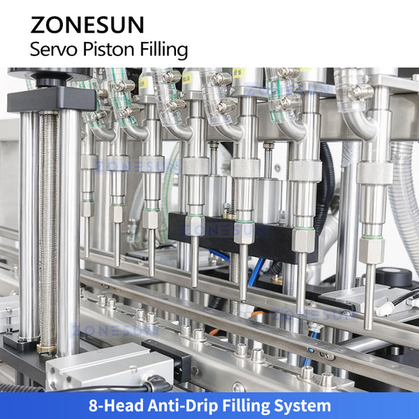 ZONESUN ZS-YT8T-8PX Automatic 8-Head Servo Piston Filling Machine For Ketchup Shampoo