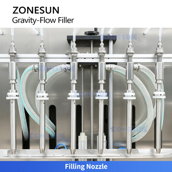 ZONESUN ZS-VTGZ100E Automatic Gravity Liquid Filling Machine with Diving Nozzles for Low Viscosity Liquids