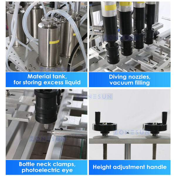 ZONESUN ZS-FAL180X Gravity Bottle Filler Automatic Perfume Bottle Liquid Vacuum Filling Capping Machine