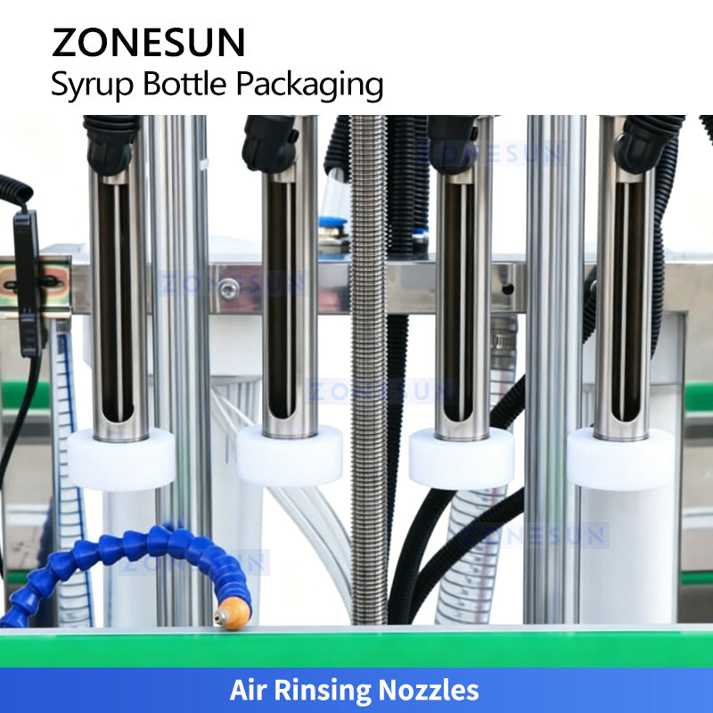 ZONESUN ZS-FAL180V10 Servo Piston Syrup Filling Production Line with Bottle Rinsing and Dual Capping Integration System