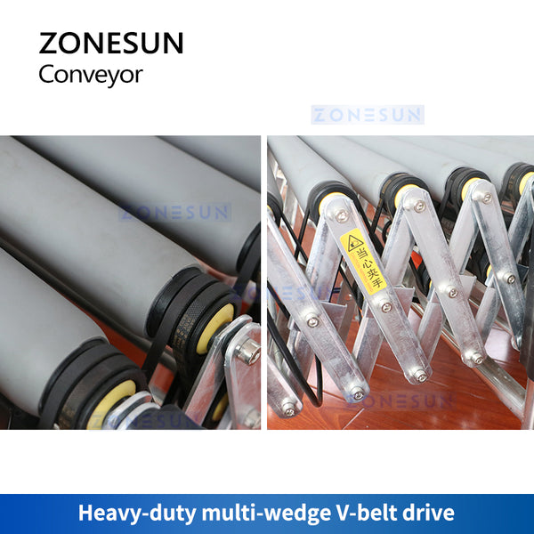 ZONESUN ZS-FCR600 Rubber Covered Flexible Extendable Roller Conveyor V Belt