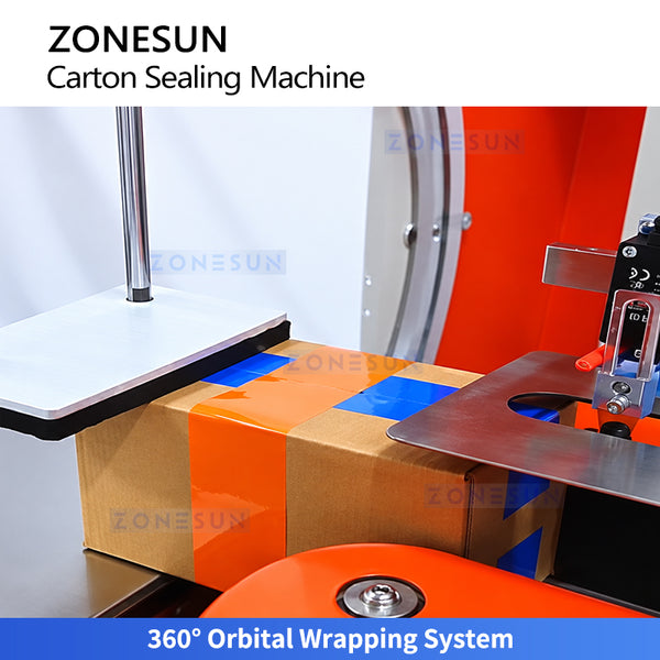 ZONESUN ZS-TFX5050 Automatic Carton Tape Sealing and 360° Orbital Wrapping Machine