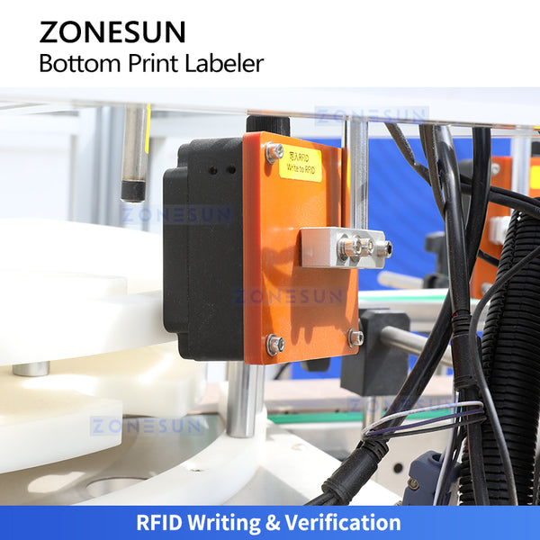 ZONESUN ZS-512F Automatic Bottom Labeling Machine with Real-Time Printing and RFID Verification