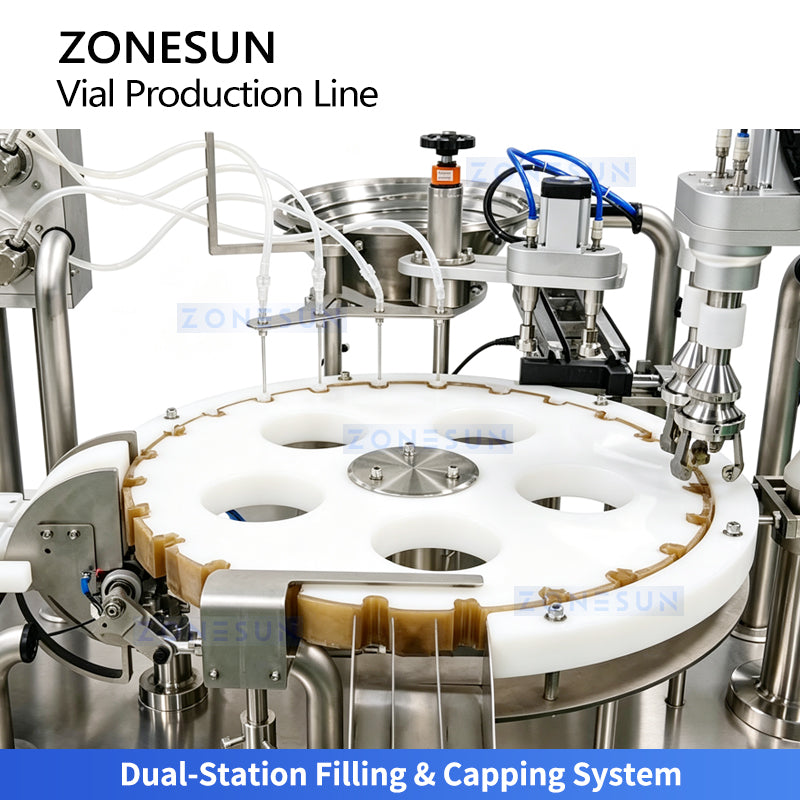 ZONESUN ZS-AFC18 4-Head Magnetic Pump Small-Dose Vial Filling and Capping Line
