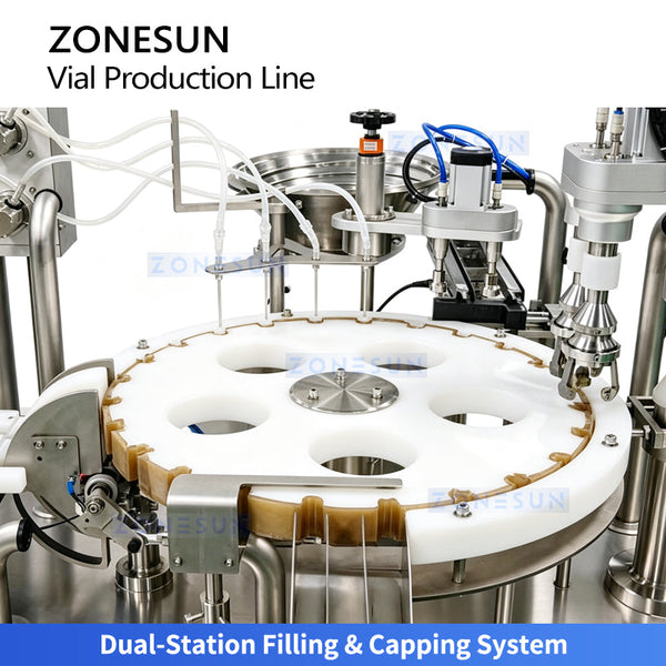 ZONESUN ZS-AFC18 4-Head Magnetic Pump Small-Dose Vial Filling and Capping Line