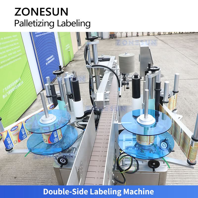 ZONESUN ZS-TB70DM Dual-Lane Automatic Bag Palletizing & Bundle Labeling Machine with Twin Conveyors and Robotic Arms