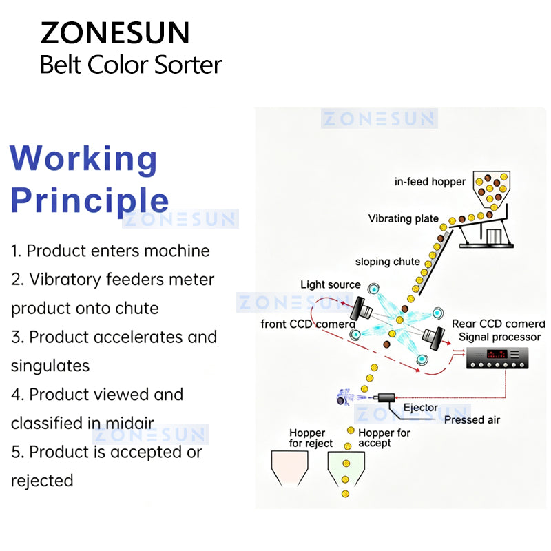 ZONESUN ZS-SXM3 Mini Belt Type CCD Color Sorter for Grains Seeds Coffee Beans & Nuts
