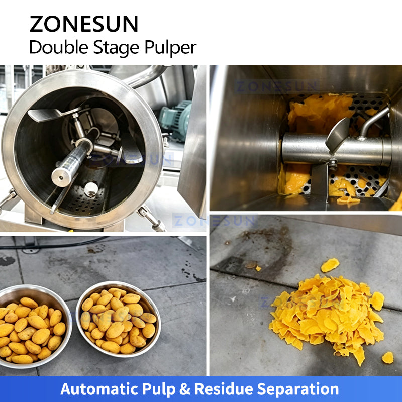 ZONESUN ZS-ZJ02 Fruit Pulper Machine Automatic Double Stage Pulping Equipment for Juice & Puree Production