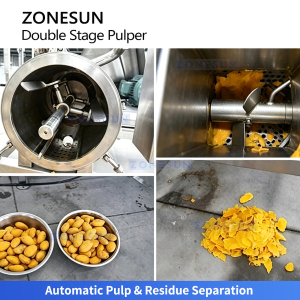 ZONESUN ZS-ZJ02 Fruit Pulper Machine Automatic Double Stage Pulping Equipment for Juice & Puree Production