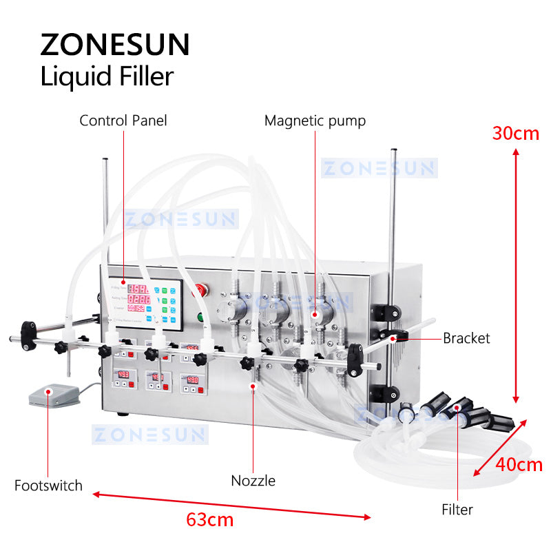ZONESUN ZS-MP5000 Semi-automatic 6 Nozzles Magnetic Pump Liquid Filling Machine