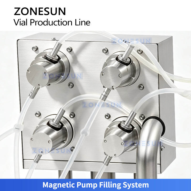 ZONESUN ZS-AFC18 4-Head Magnetic Pump Small-Dose Vial Filling and Capping Line