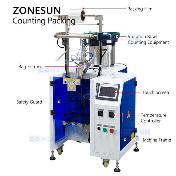 ZONESUN ZS-FSCS02 Automatic Particle Bagging Machine Screw Hardware Small Parts Counting and Packing Machine